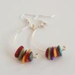 Multi-coloured mother of pearl dangle earrings